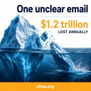 Iceberg with text that says One unclear email, $1.2 trillion lost annually